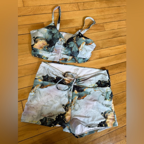Other - Marbled gold metallic two piece swim suit